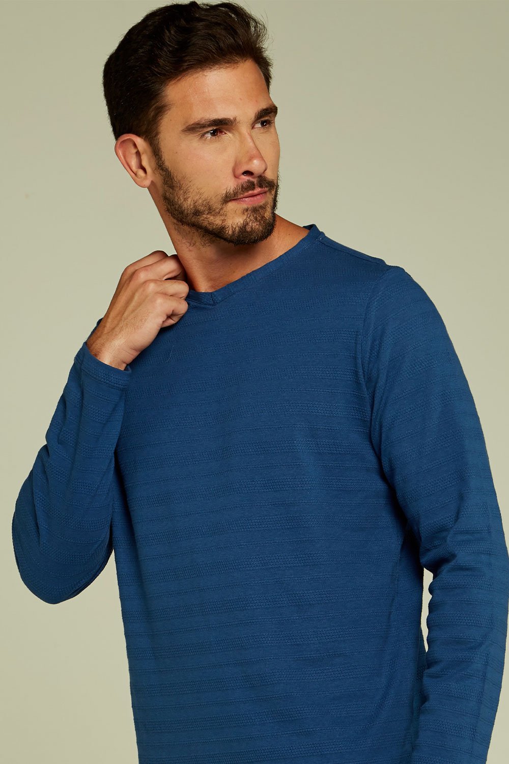 Camiseta Masculina Manga Longa Malha Azul Navy