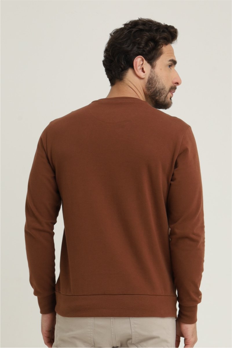 Blusa Masculina Manga Longa Em Moletom Com Bolso Coffe Black