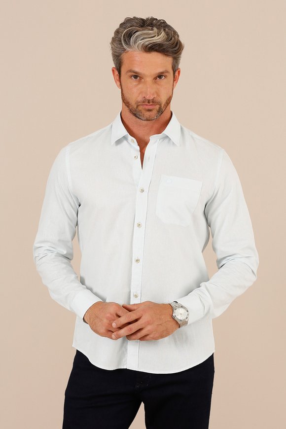 Camisa Social Masculina Manga Longa Linho Seeder Branco