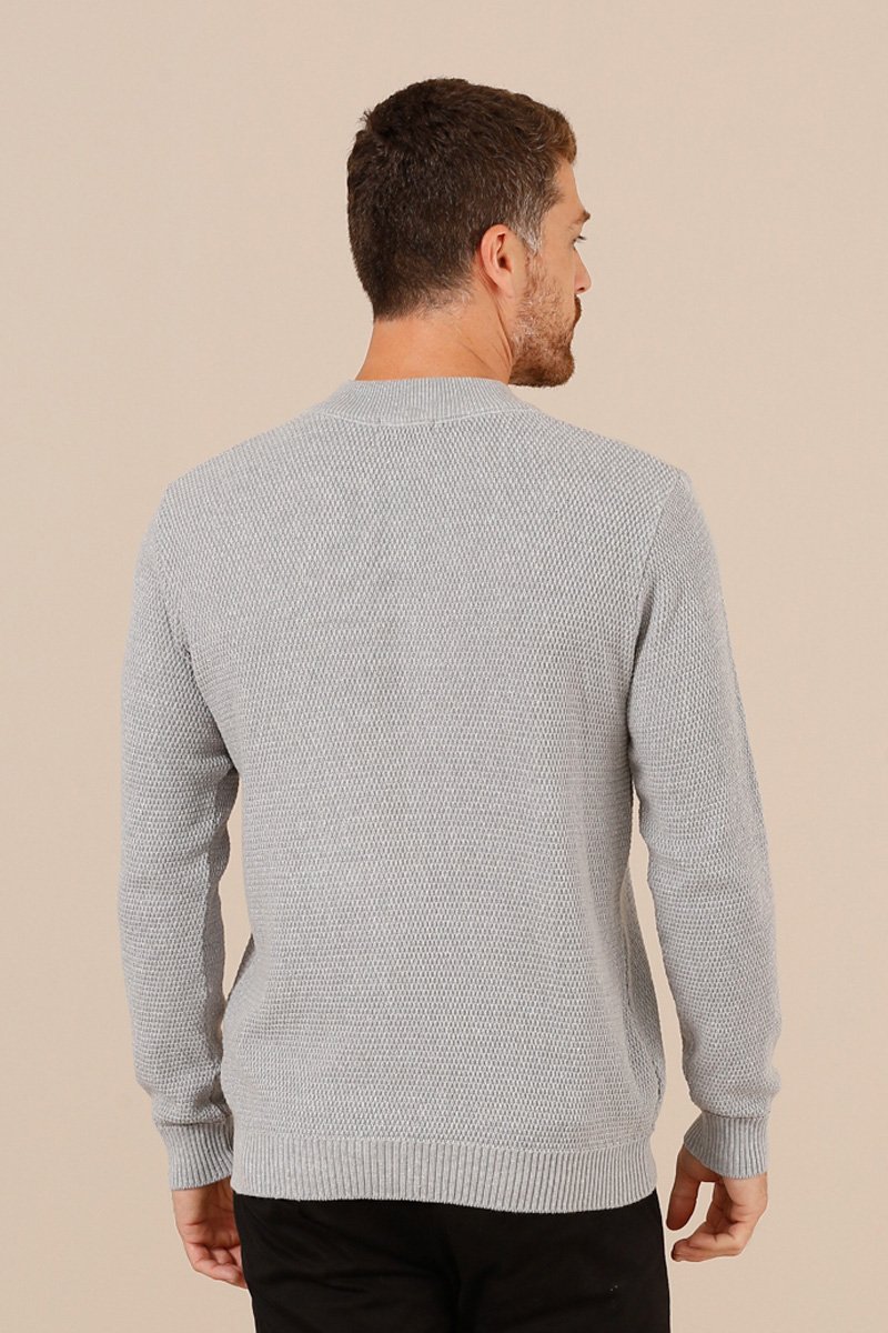 Sueter Tricot 2 Cabos com Zíper Seeder Cinza