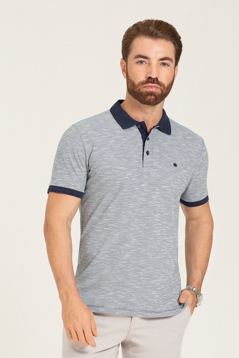Camisa Polo Masculina Piquet Maquinetado Seeder Azul