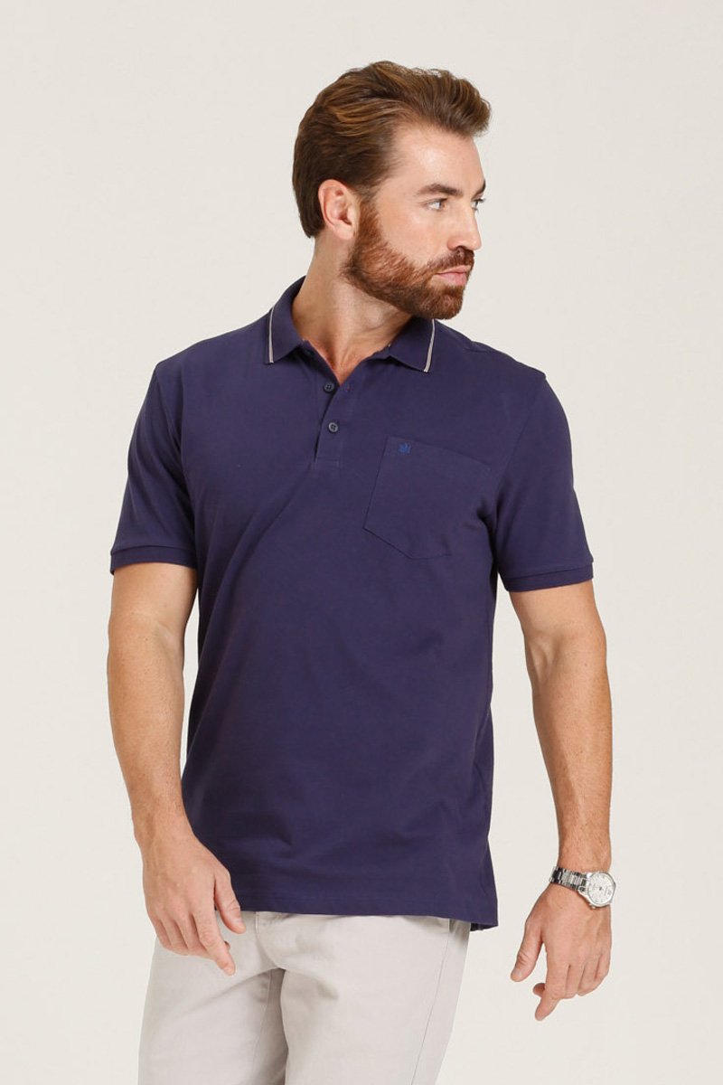 Camisa Polo Masculina Meia Malha Com Bolso Seeder Marinho