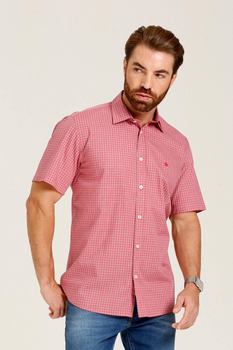 Camisa Masculina Tricoline Fio Tinto Xadrez Seeder Vermelho