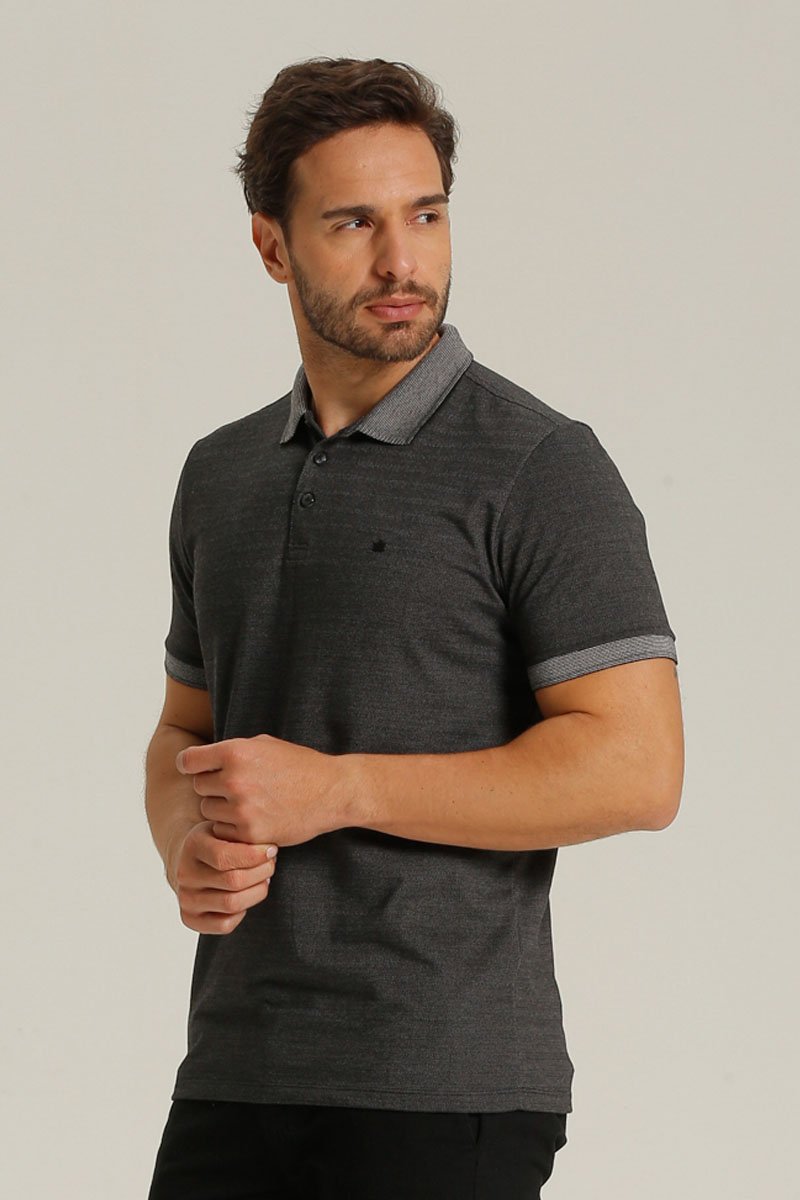 Polo Masculina em Malha Chevron Seeder Preto