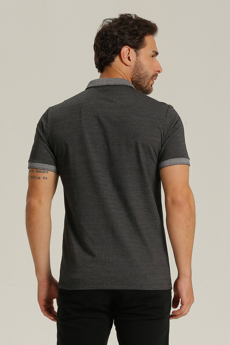 Polo Masculina em Malha Chevron Seeder Preto