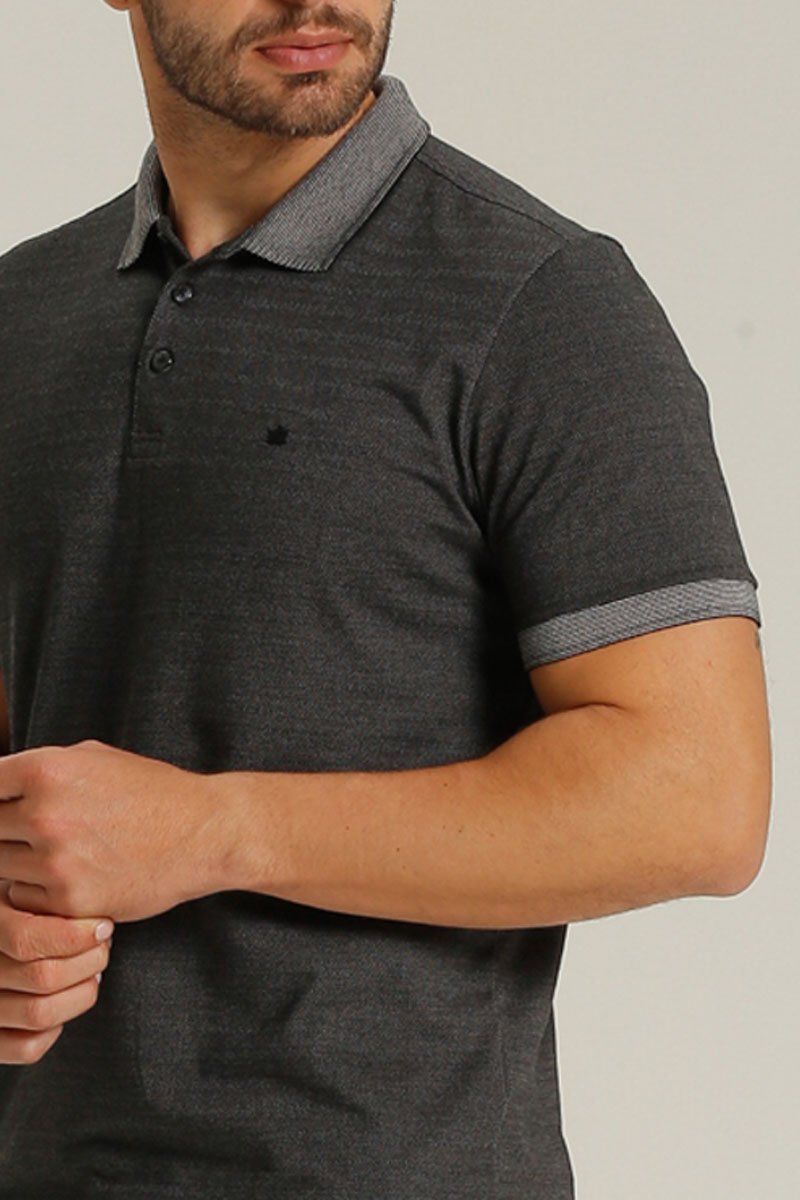 Polo Masculina em Malha Chevron Seeder Preto