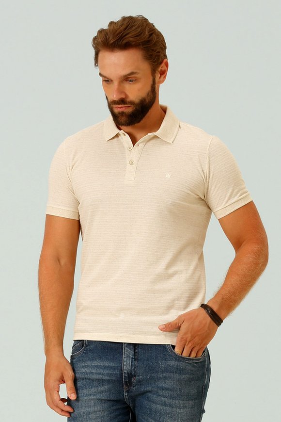 Camisa Polo Masculina Malha Linho Jacquard Seeder Off White