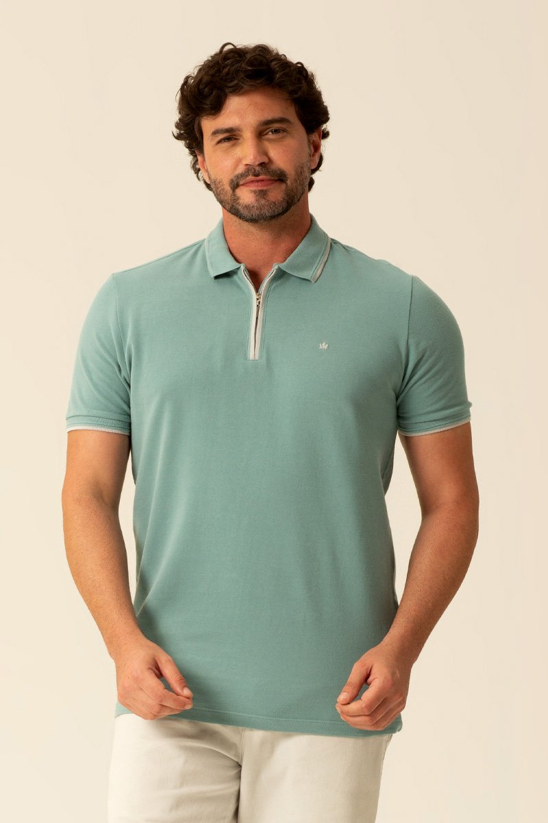 Camisa Polo Masculina Piquet Nobre com Zíper Seeder Verde
