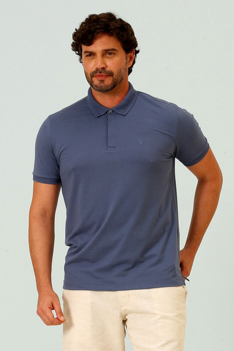 Camisa Polo Masculina Malha Maquinetada Seeder Azul
