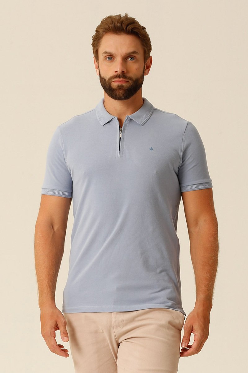 Camisa Polo Masculina Piquet Nobre com Zíper Seeder Azul